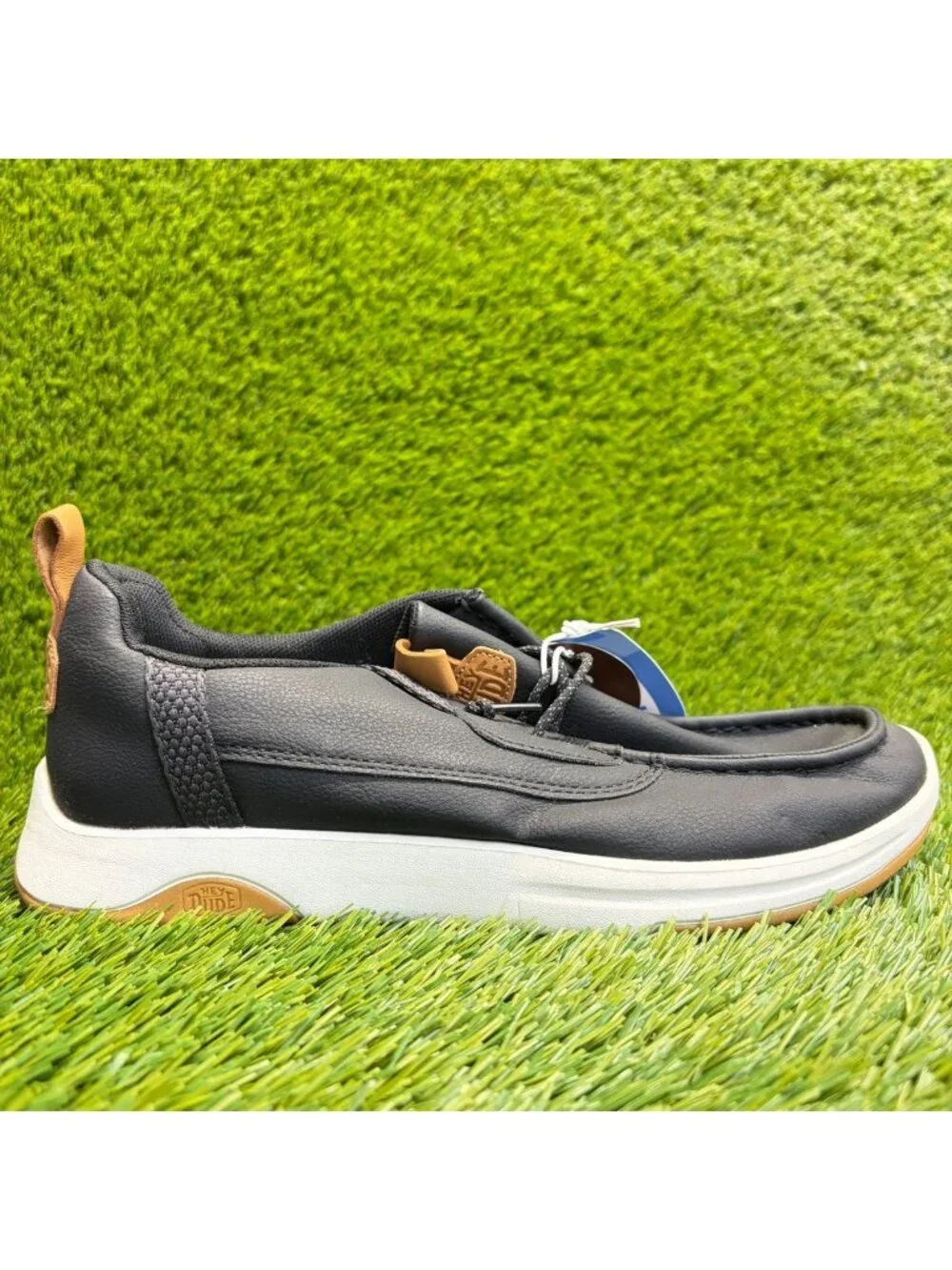 Hey Dude Wally Drift Classic Mens Size 8 Black Athletic Leather Slip On Shoes